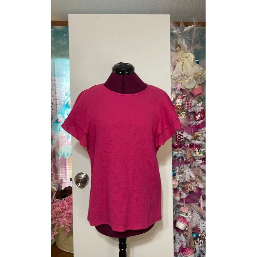 Dokotoo Ruffle Sleeve Blouse Womens Medium Pink Good Tiered Cotton Gauze Top